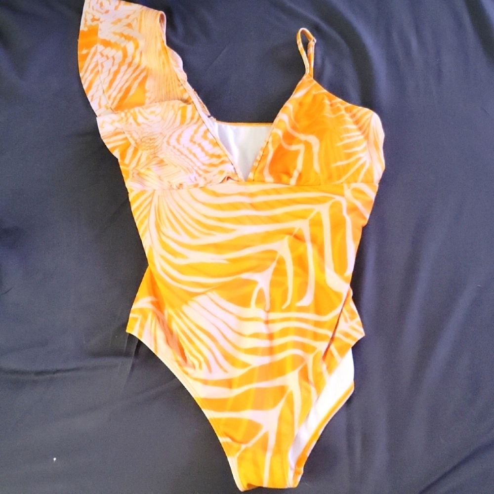 Zebra Print Orange Swimsuit.